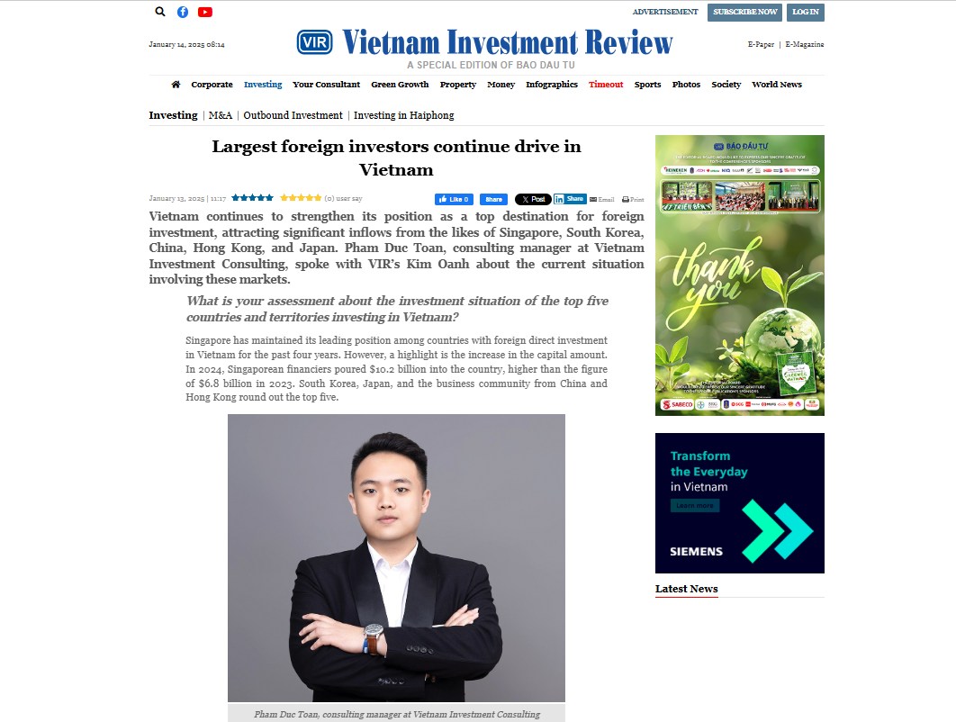 Ông Phạm Đức Toàn chia sẻ trên báo Vietnam Investment Review