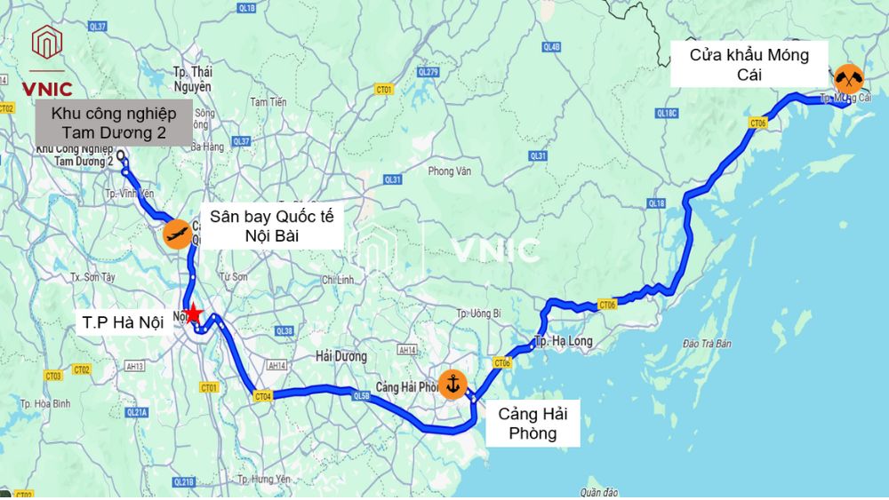 Vị trí khu công nghiệp Tam Dương 2 Vĩnh Phúc trên google map