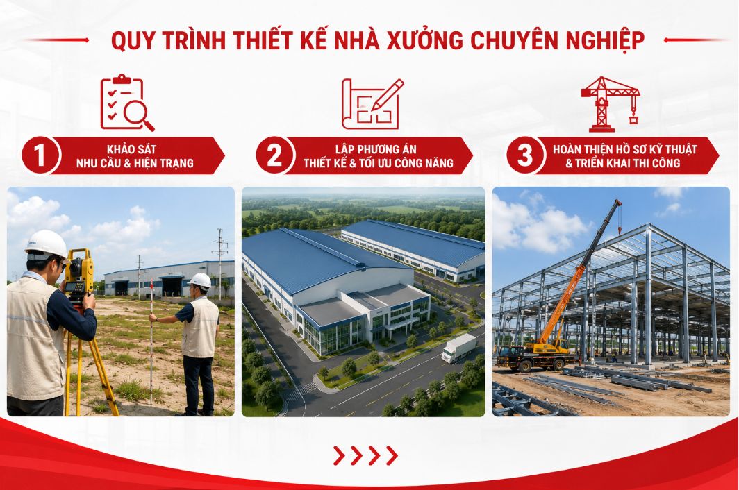 Quy trình thiết kế bài bản là nền tảng để xây dựng nhà xưởng đạt tiêu chuẩn và vận hành hiệu quả